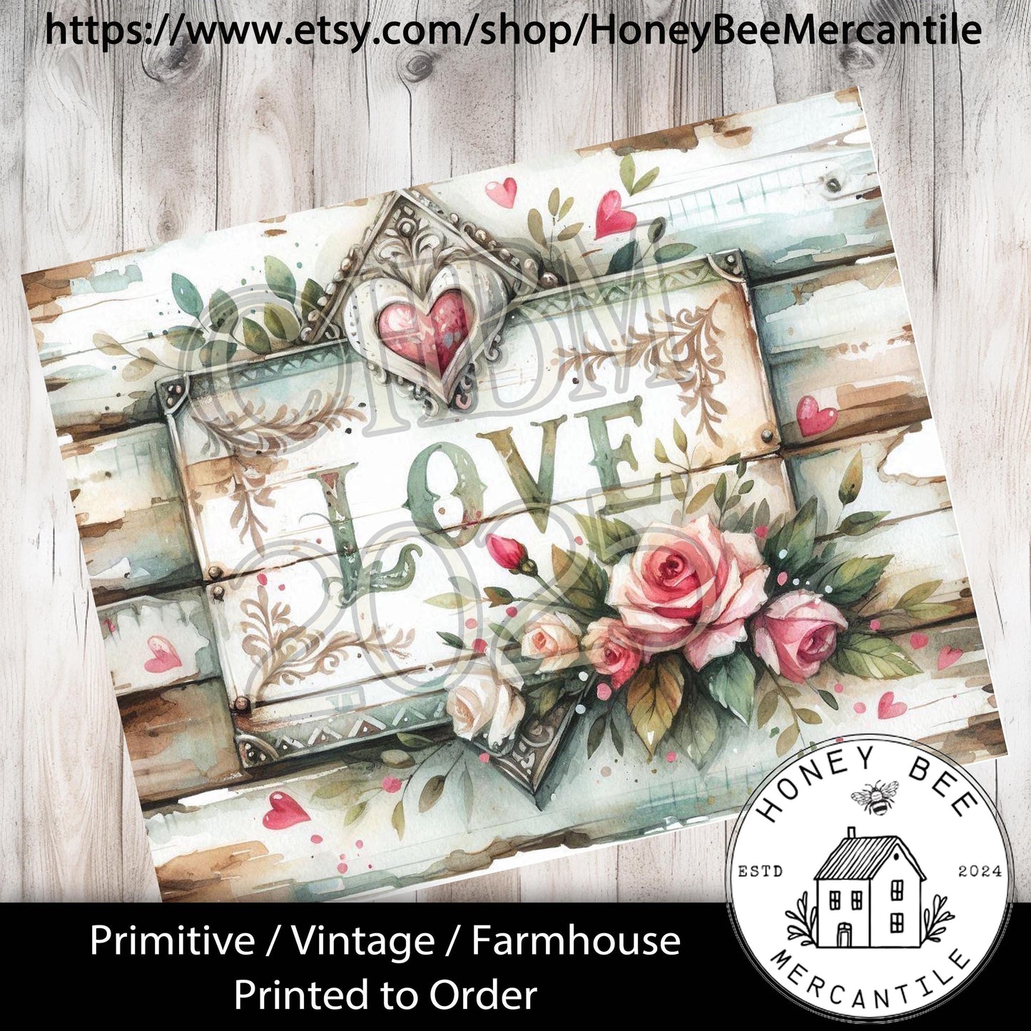 Digital Download, Printable, Decoupage, Primitive, Craft Supplies, Vintage, Rustic, Valentine, Old Wood Sign, Love Sign, Shabby Chic, 1