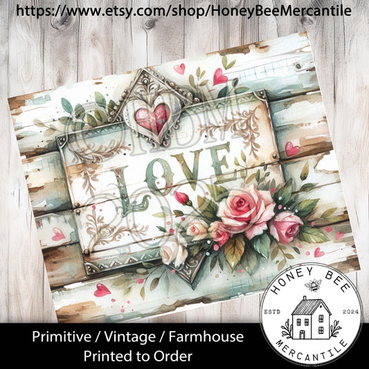 Digital Download, Printable, Decoupage, Primitive, Craft Supplies, Vintage, Rustic, Valentine, Old Wood Sign, Love Sign, Shabby Chic, 1