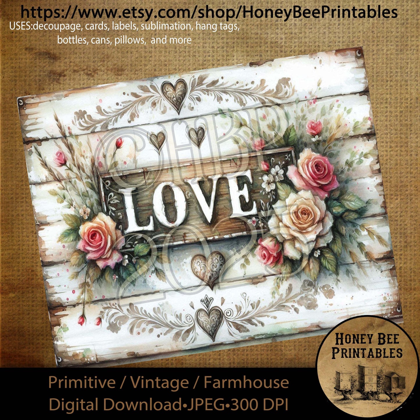 Digital Download, Printable, Decoupage, Primitive, Craft Supplies, Vintage, Rustic, Valentine, Old Wood Sign, Love Sign, Shabby Chic, 3