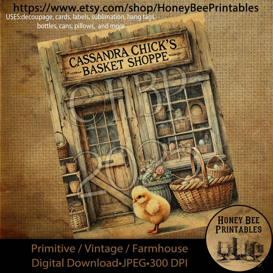 Digital Download, Printable, Decoupage, Primitive, Craft Supplies, Vintage, Rustic, Cassandra Chicks Basket Shoppe, Baby Chick, Easter Chick