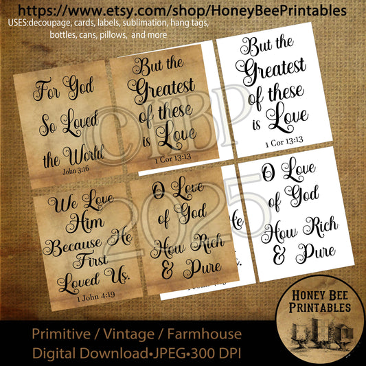 Digital Download, Art, Printable, Decoupage, Primitive, Craft Supplies, Rustic, Valentine, Religious, Spiritual, Bible, God, Love, Scripture