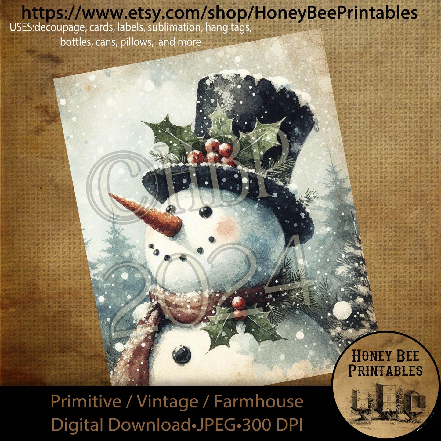 Digital Download, Printable, Decoupage, Primitive, Farmhouse, Craft Supplies, Vintage, Rustic Snowmen, Snowman, Snow, Winter Wonderland, #3