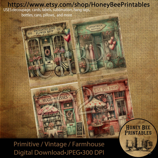 Digital Download, Printable, Decoupage, Prim, Craft Supplies, Rustic, Valentine, Love, Valentine Shops, Bakery, Boutique, Tea Room, Flowers