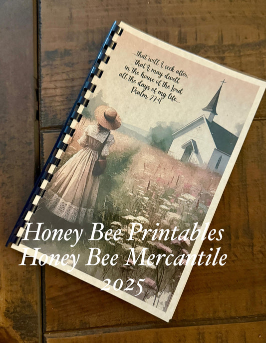 Vintage Prim, Farmhouse, Journal, Bible, Prayer, Church, Chapel, Sunday School, Gift, Dwell In The House Of The Lord, Psalm 27:4, Wildflower