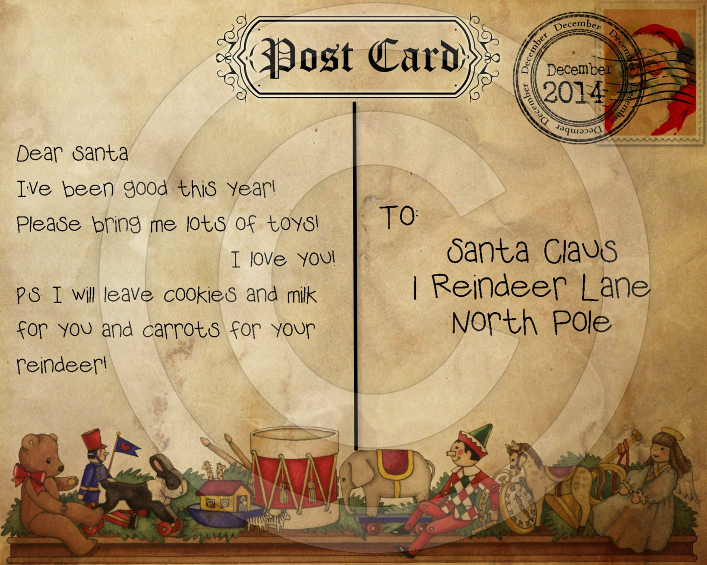 Primitive Christmas Printable - Postcard to Santa  2014 - Digital File - Pantry Logo Labels - JPEG PNG REVERSE for Jar, Crock, Doll, Pillow