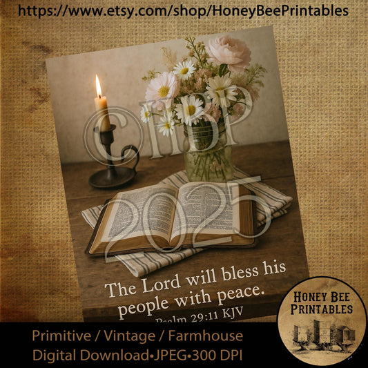 Digital Download, Printable, Decoupage, Primitive, Craft Supplies, 8x10, Inspirational, Bible, Candlestick, Flowers, Still Life, Psalm 29 11