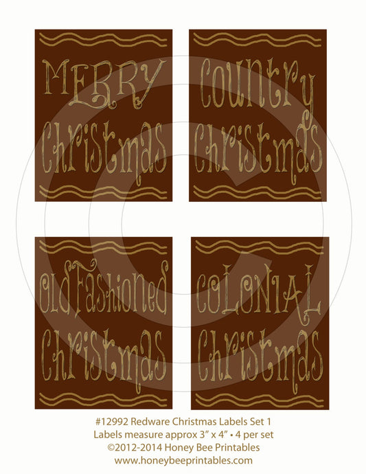 Primitive Colonial Redware Look Christmas Pantry Labels Set 1 12992 Printable Digital JPEG Instant Download Folk Art FAAP