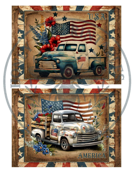 Digital Download, Digital Art, Printable, Decoupage, Primitive, Craft Supplies, 5x7, Vintage Trucks, America, Patriotic, 1776, USA, Freedom