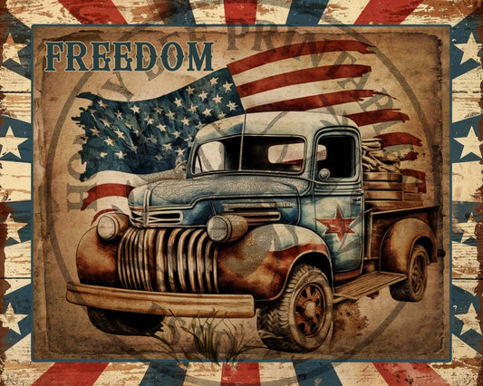 Vintage Old Truck, Americana, Patriotic, USA, Freedom, 1776, Flag, 8x10, Digital Download, Decoupage, Primitive, Craft Supplies, #4