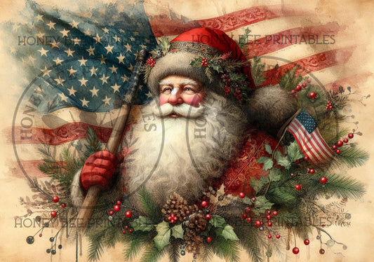Digital Download, Printable, Decoupage, Primitive, Craft Supplies, Santa Claus, Old World Santa, Vintage, Americana, Patriotic, Berries, A4