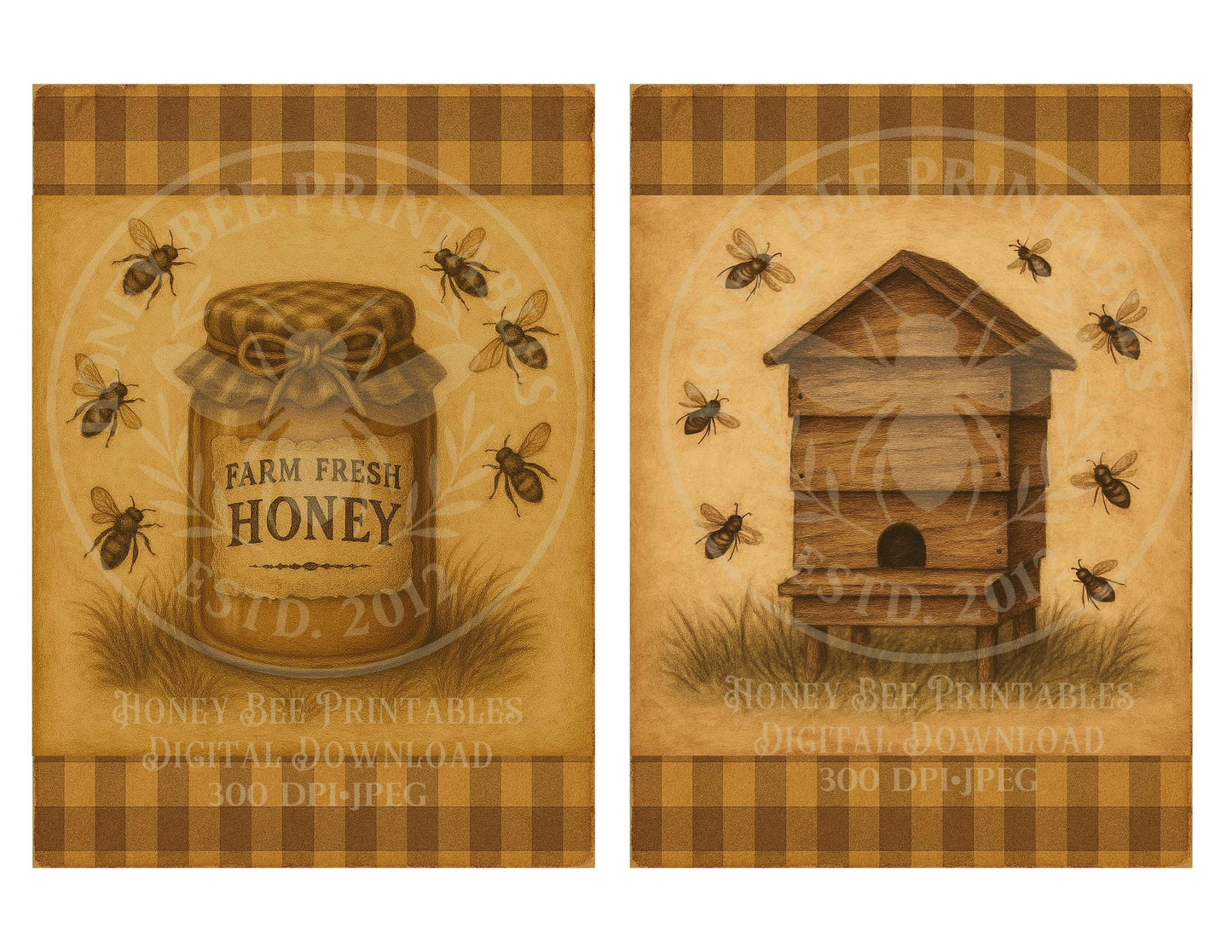 Digital Download, Digital Art, Printable, Decoupage, Primitive, Craft Supplies, 5x7, Honey Jar, Bee Apiary, Honey Bee, Honey, Bees, Farm