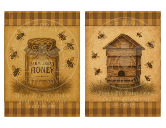 Digital Download, Digital Art, Printable, Decoupage, Primitive, Craft Supplies, 5x7, Honey Jar, Bee Apiary, Honey Bee, Honey, Bees, Farm