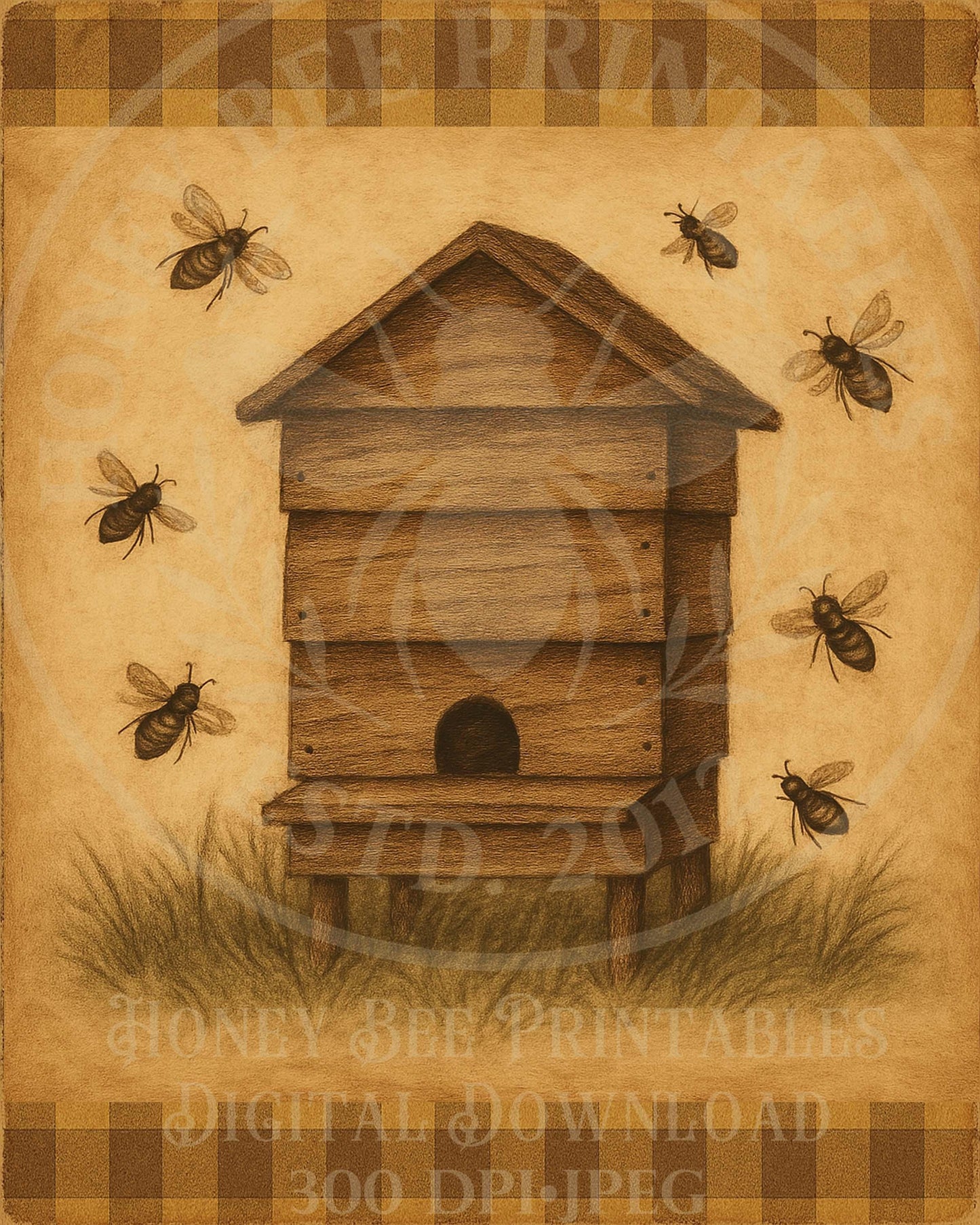 Bee Apiary, Honey Bee Farm, Bee Hive, 8x10, Digital Download, Decoupage, Primitive, Craft Supplies, Vintage, Summer, Bee, Honey Bee, Bees