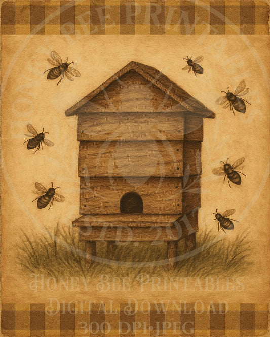 Bee Apiary, Honey Bee Farm, Bee Hive, 8x10, Digital Download, Decoupage, Primitive, Craft Supplies, Vintage, Summer, Bee, Honey Bee, Bees
