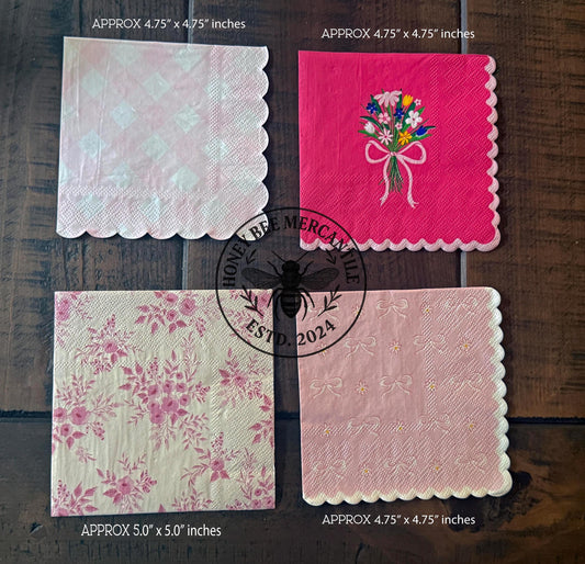 Pink Napkin Bundle Set 1, Decoupage, Ephemera, Craft Supplies, Mixed Media, Journaling, ATC, Plaid, Floral, Bouquet, Bows, Baby Girl, Set /4
