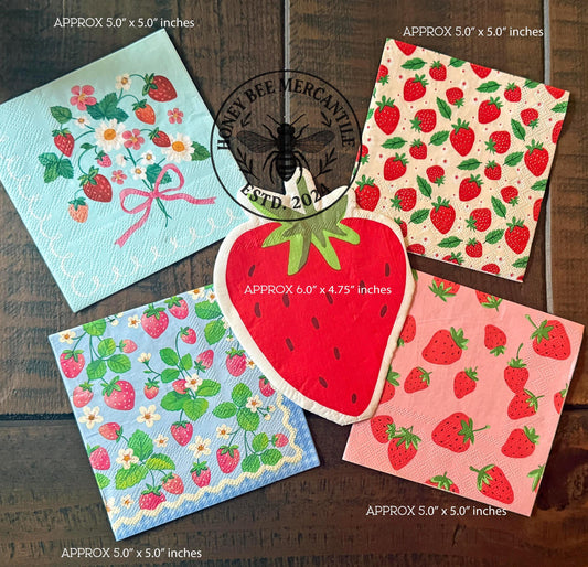 Strawberry Napkin Bundle, Decoupage, Ephemera, Craft Supplies, Mixed Media, Journaling, ATC, Strawberry, Strawberries, Fruit, Summer, Set /5