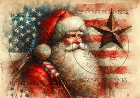 Digital Download, Printable, Decoupage, Primitive, Craft Supplies, Santa Claus, Old World Santa,  Americana, Patriotic, Rusty Star, A4