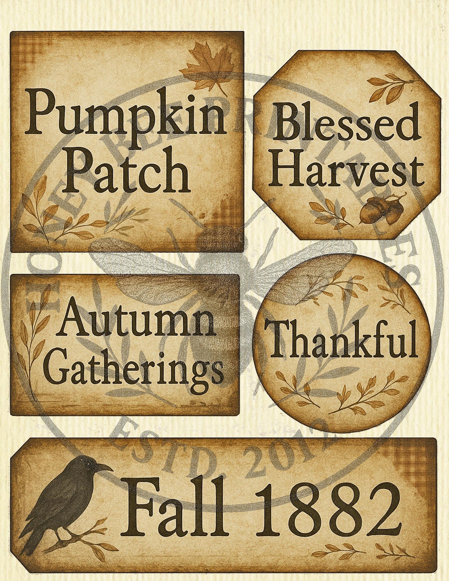 Vintage Digital Download Printable Decoupage Primitive, Pumpkin Patch Harvest Bundle Decoupage Kit, Fall, Autumn, Pumpkins, Harvest, Crows