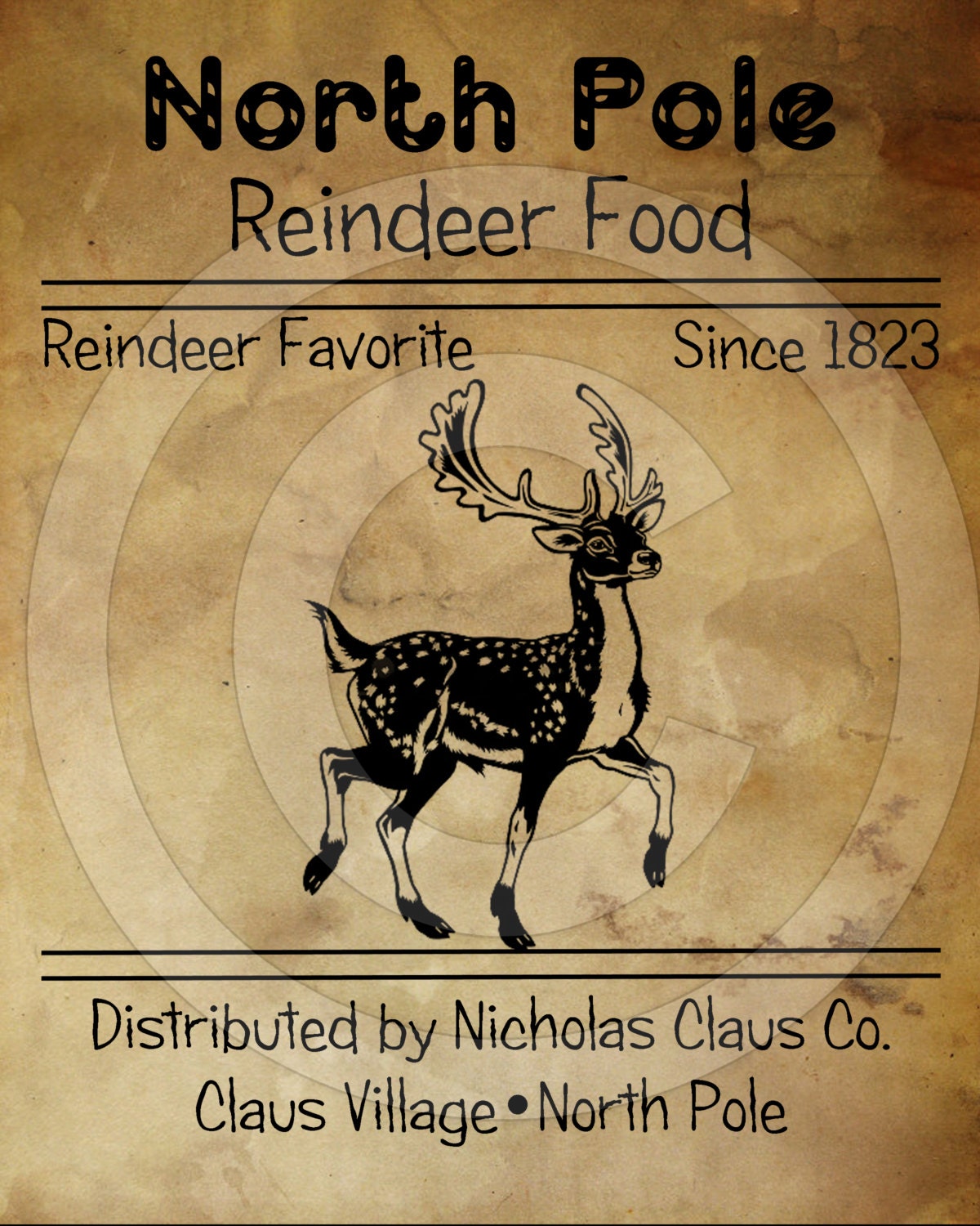 Primitive Christmas Printable - Reindeer Food Feedsack - Digital File - Pantry Logo Labels - JPEG for Jar, Crock, Doll, Pillow
