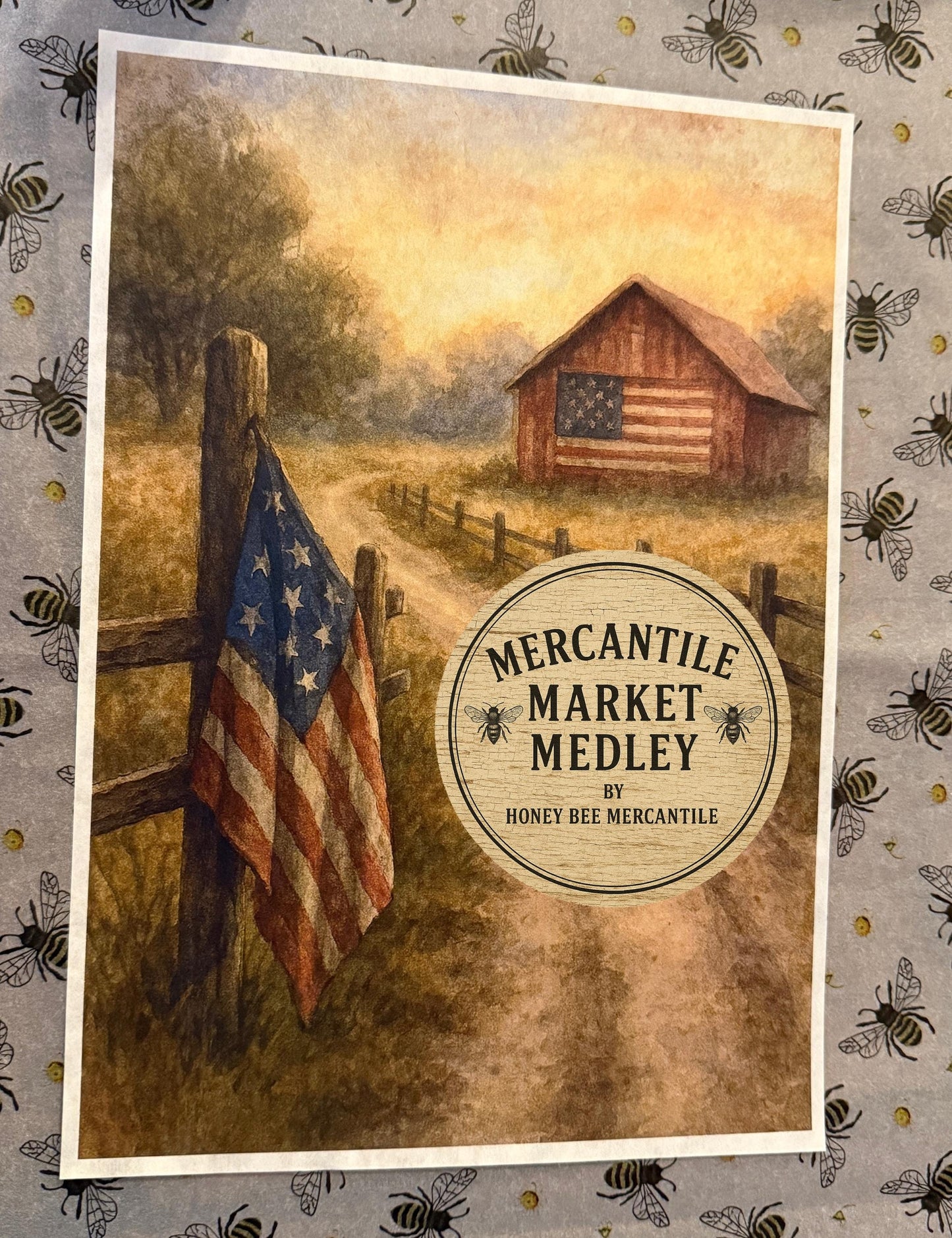 Vintage Digital Download Printable Decoupage Primitive, Mercantile Market Medley Decoupage Kit, Americana, Patriotic, Music, Stars, America
