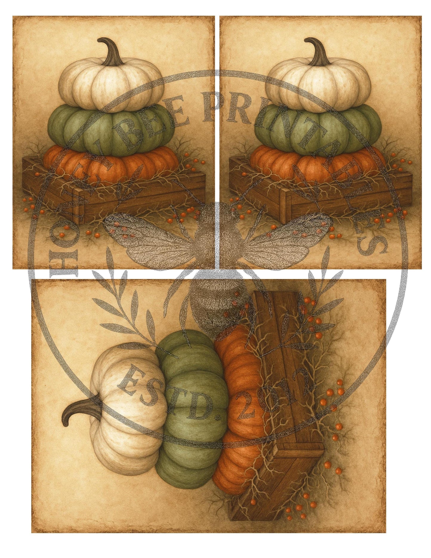 Vintage Digital Download Printable Decoupage Primitive, Pumpkin Patch Harvest Bundle Decoupage Kit, Fall, Autumn, Pumpkins, Harvest, Crows