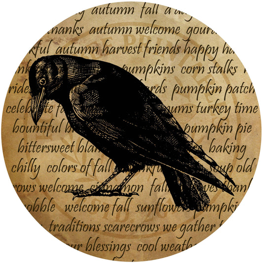 Vintage Primitive Farmhouse Digital Download Printable Decoupage 12 inch Round Label, Round Signs, Fall, Autumn, Typography, Crow, Old Crow