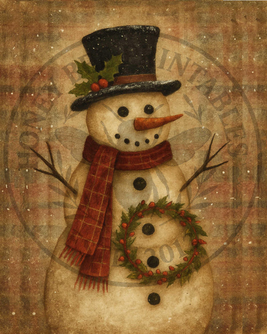 Digital Download, Printable, Decoupage, Primitive, Vintage, Snowman, Snow Man, Winter, Woods, Frosty, Christmas, Snow, 8x10