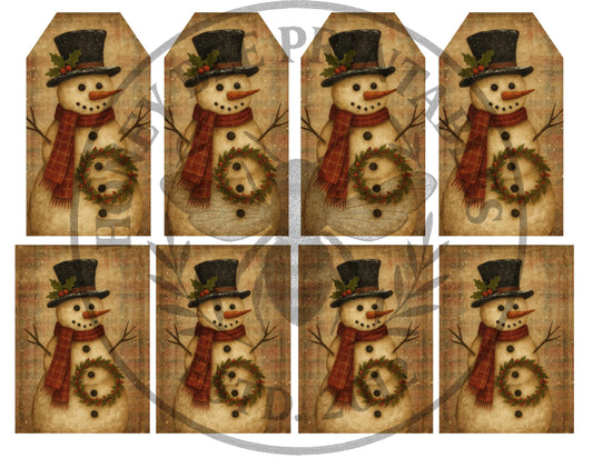 Digital Download, Printable, Decoupage, Primitive, ATC Card, Hang Tags, Snowman, Snow man, Frosty, Rustic,  Woods, Trees, Christmas, Winter