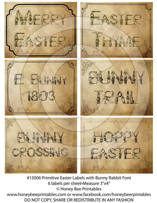 Primitive Grungy Kitchen Pantry Farmhouse Labels Logo Easter Rabbit Bunny Words - Printable Digital JPEG-Instant Download -15006 Crocks Jars