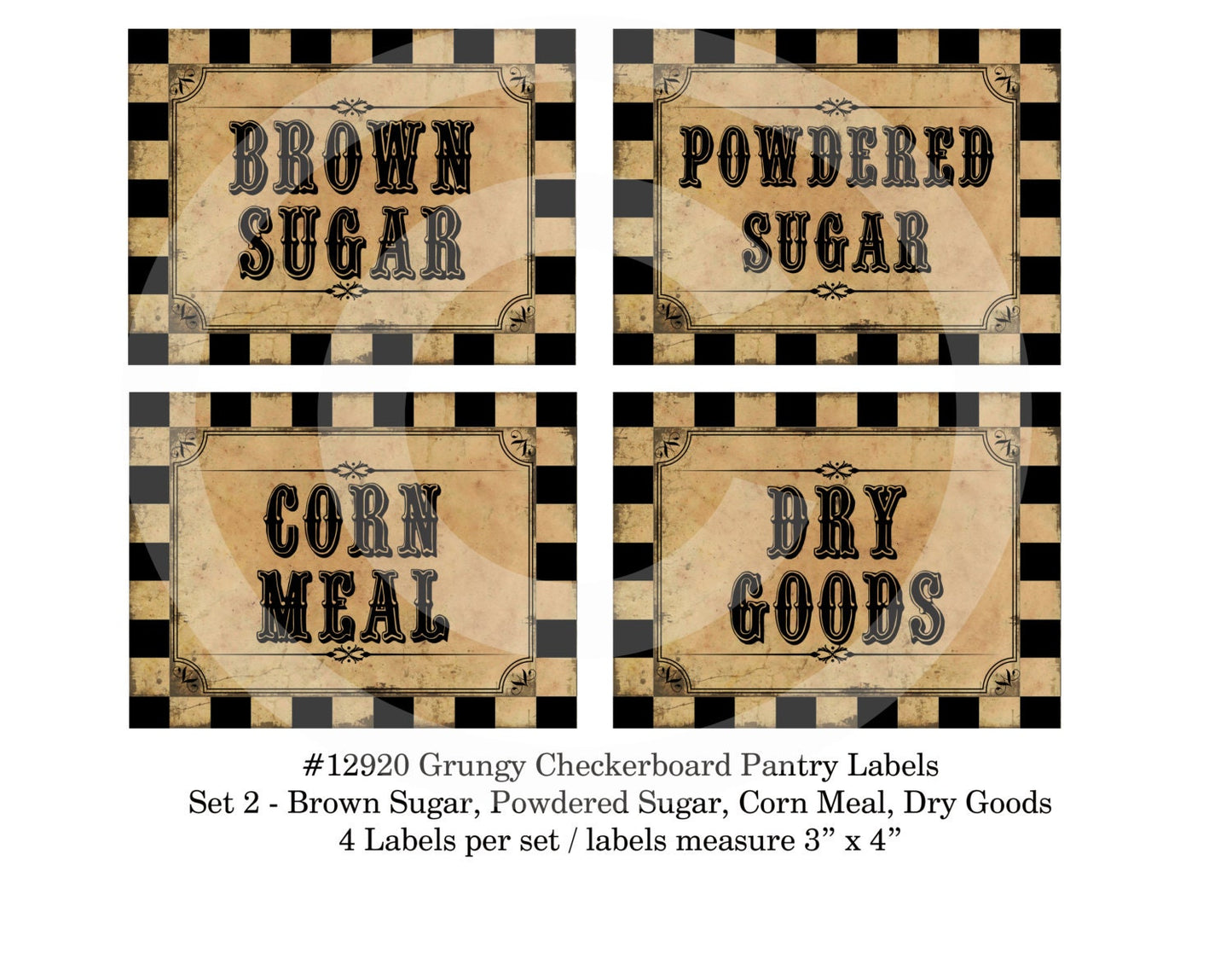 Primitive Grungy Black Checkered Kitchen Pantry Farmhouse Labels - Printable Digital JPEG - Instant Download -12920 Set 2  for Crocks Jars