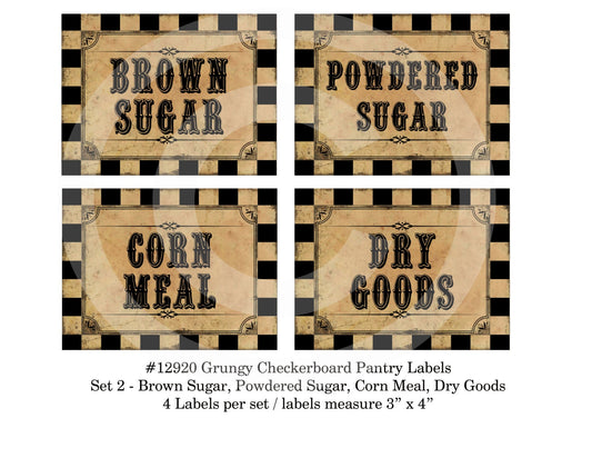 Primitive Grungy Black Checkered Kitchen Pantry Farmhouse Labels - Printable Digital JPEG - Instant Download -12920 Set 2  for Crocks Jars