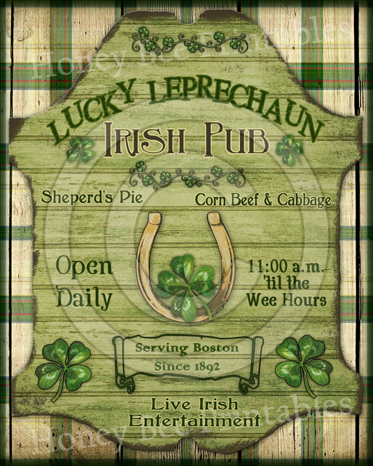 Prim Lucky Leprechaun St Patrick Irish Pub Tavern Sign Feedsack Feed Sack Logo Printable Digital Instant Download  Pillows Print Labels Wood
