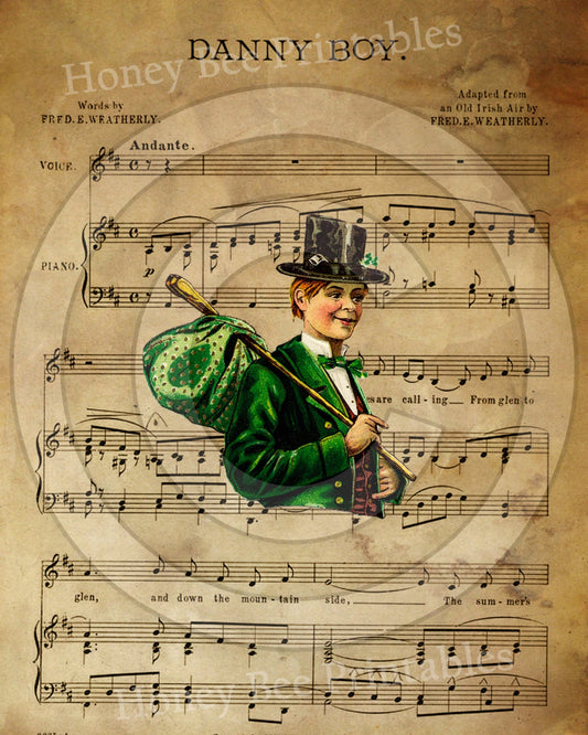 Primitive Vintage Sheet Music Oh Danny Boy Irish St Patrick Feedsack Feed Sack Logo Printable Digital Instant Download Pillow Print Label