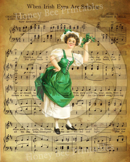 Prim Vintage Sheet Music When Irish Eyes Are Smiling St Patrick Feedsack Feed Sack Logo Printable Digital Instant Download Print Label