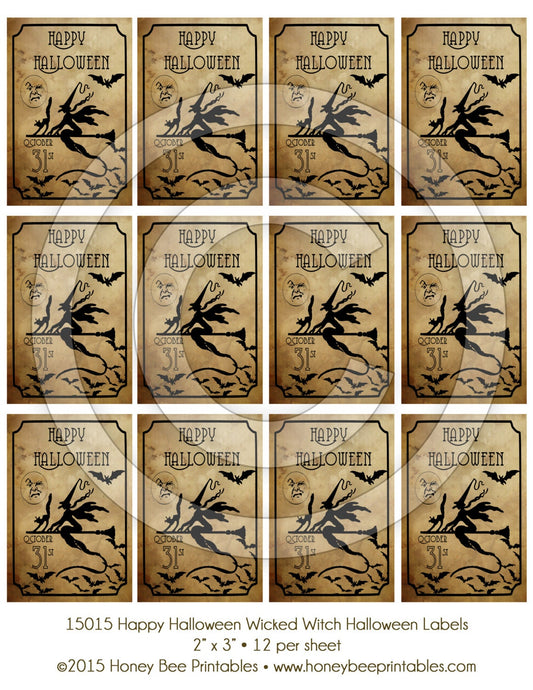 Primitive Grungy Halloween Witch Bat 2x3 Labels: Printable Digital JPEG File-Instant Download-Use on Jars,crock,crates,books,cards,ornies