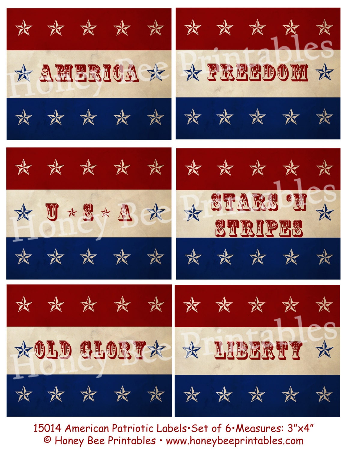 Primitive American Patriotic Red White Blue Pantry Labels 15014 - Printable Digital JPEG File - Instant Download For Jars Wood Crocks Ornies