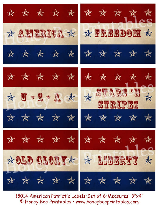 Primitive American Patriotic Red White Blue Pantry Labels 15014 - Printable Digital JPEG File - Instant Download For Jars Wood Crocks Ornies