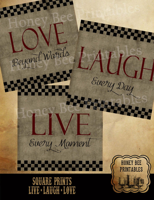 Live Laugh Love 12x12 Instant Art Inspirational Word Art Card Making - Typography - Instant Download - JPEG-3 Prints