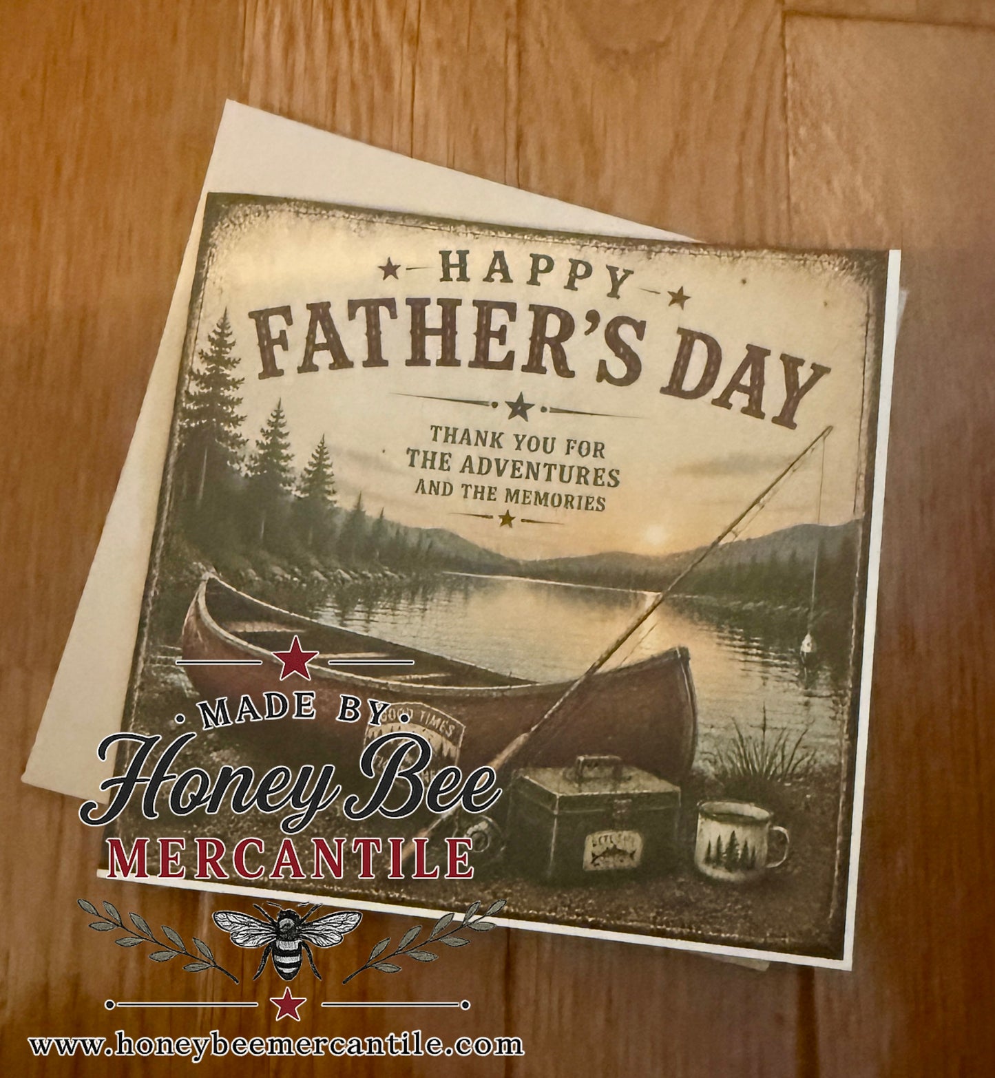 Happy Father's Day Note Card, Canoe and Lake, 5.25x5.25" square