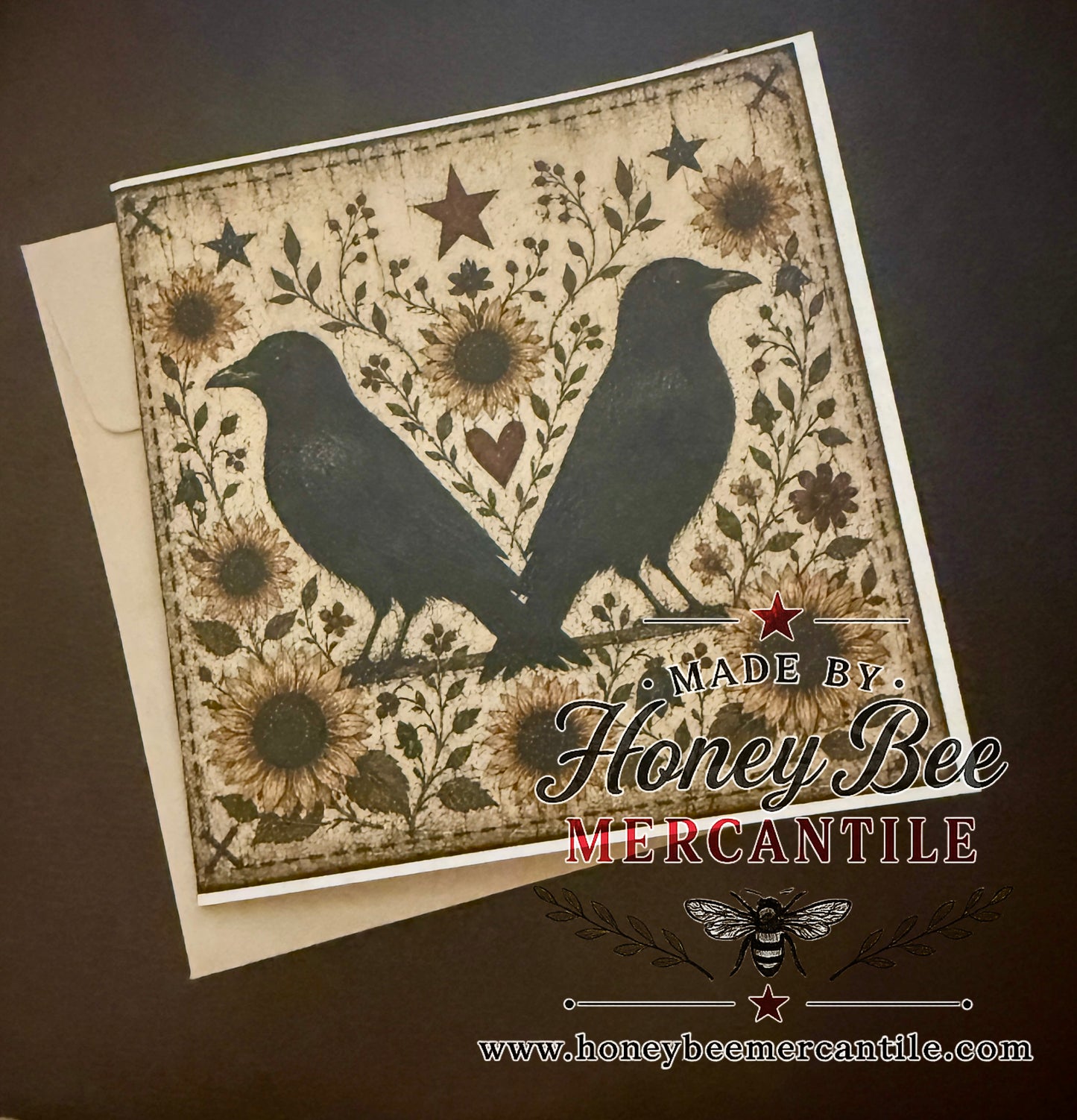 Crows and Sunflowers Note Card, 5.25x5.25" square