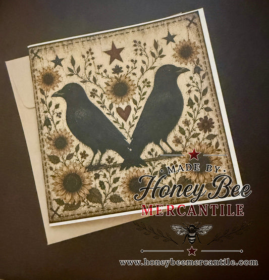 Crows and Sunflowers Note Card, 5.25x5.25" square