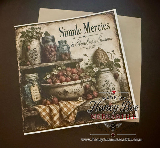 Simple Mercies and Strawberry Seasons Note Card, 5.25x5.25" square