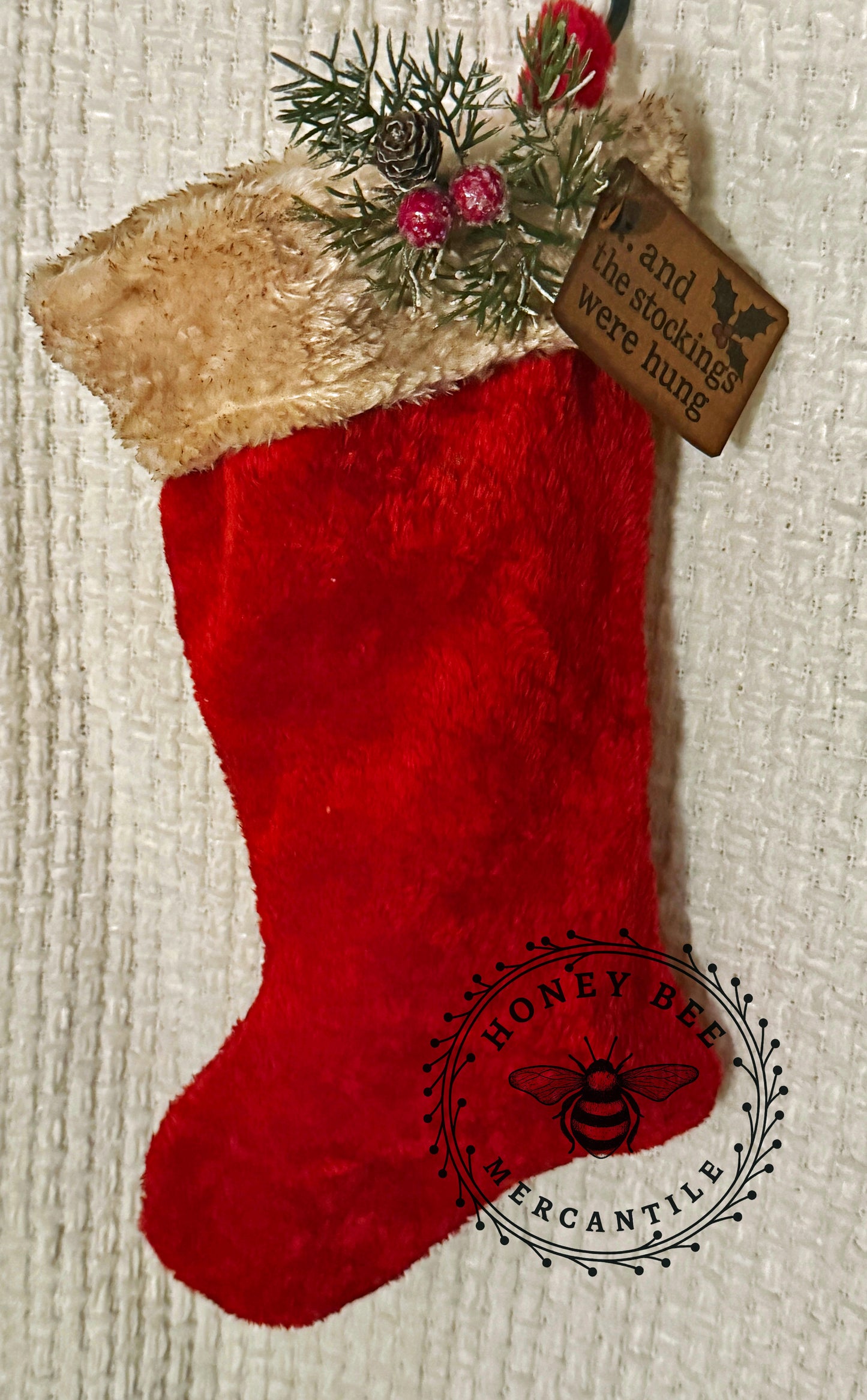 Primitive Distressed Christmas Stocking – “and the stockings were hung”- BEFORE CHRISTMAS DELIVERY NOT GUARANTEED