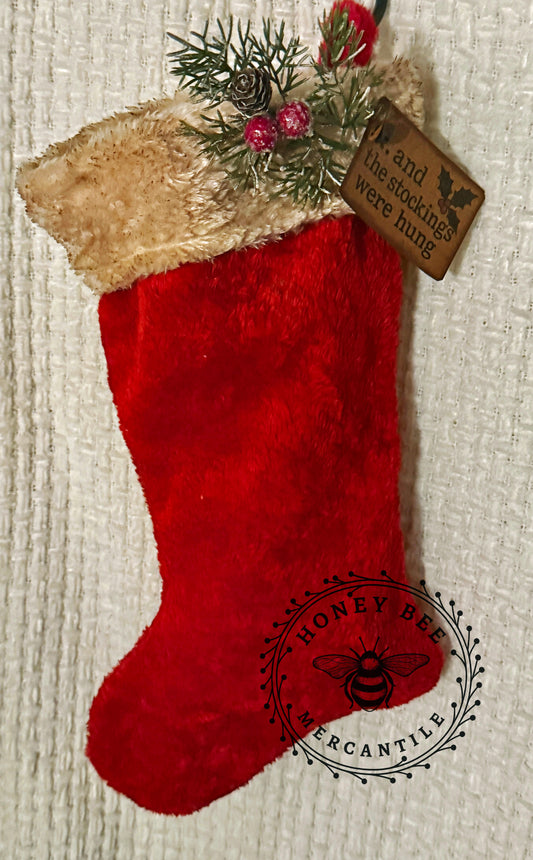 Primitive Distressed Christmas Stocking – “and the stockings were hung”- BEFORE CHRISTMAS DELIVERY NOT GUARANTEED